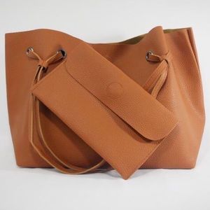 Brown tote with matching wallet